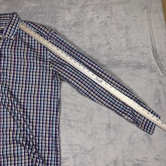 Peter Millar Button Down Shirt Men’s Size M Cotton Silk Blue Plaid - Picture 6 of 7
